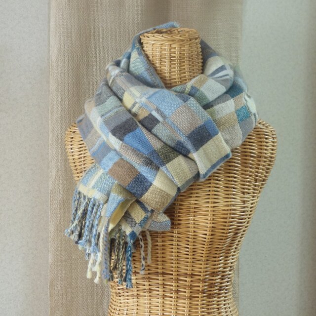 カシミア手織りストール　作家もの カシミヤ手紡網代織りストール・黒 | 作品 | 福岡小郡 織り物製作 翔工房