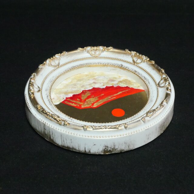 油絵 円形ミニ絵画【赤富士】【金】モダンインテリアアート | iichi