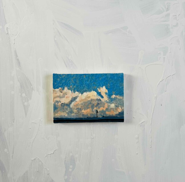 原画 油彩画「近所の風景 高速と空」絵画・サムホールサイズ（16×23