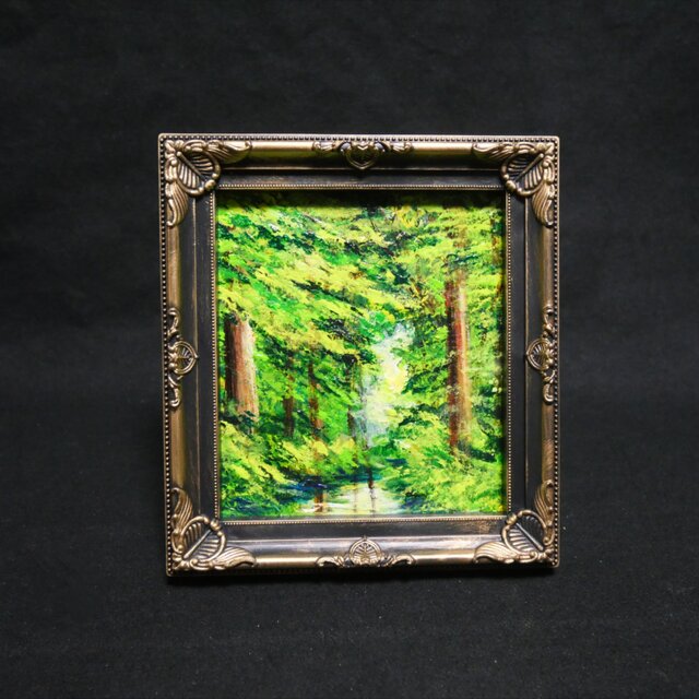 絵画 油彩 ミニ色紙絵 「緑の湖」 | iichi 日々の暮らしを心地よくする
