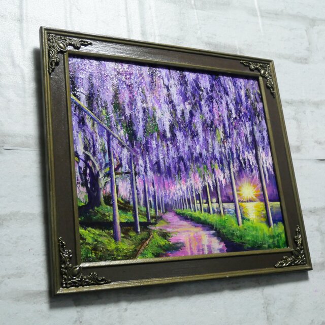 幻想的な光 油絵/油彩画【藤のライトアップ】絵画 原画 | iichi 日々の