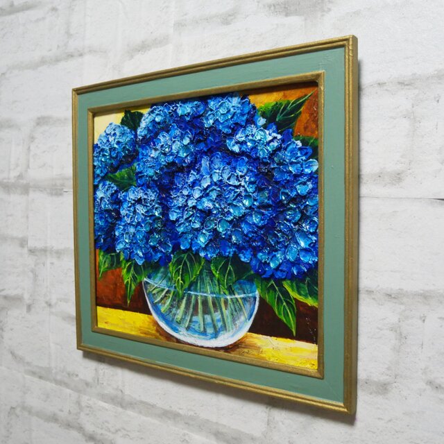 油絵 油彩 油彩画 絵 絵画【青い紫陽花】 | iichi 日々の暮らしを