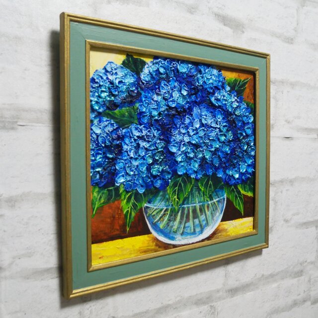 油絵 油彩 油彩画 絵 絵画【青い紫陽花】 | iichi 日々の暮らしを