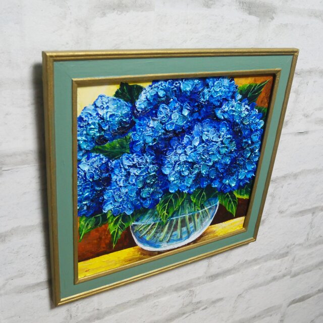 油絵 油彩 油彩画 絵 絵画【青い紫陽花】 | iichi 日々の暮らしを