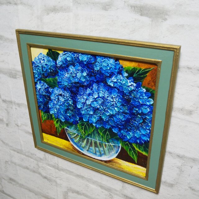 油絵 油彩 油彩画 絵 絵画【青い紫陽花】 | iichi 日々の暮らしを