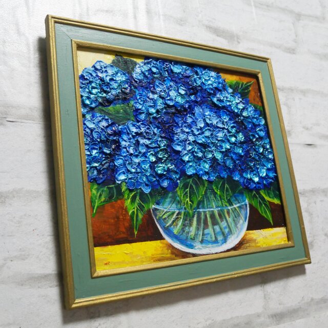 油絵 油彩 油彩画 絵 絵画【青い紫陽花】 | iichi 日々の暮らしを