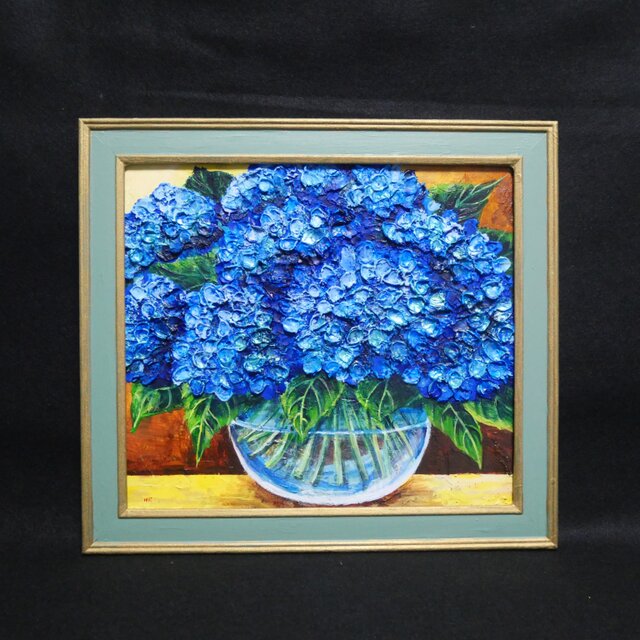 油絵 油彩 油彩画 絵 絵画【青い紫陽花】 | iichi 日々の暮らしを