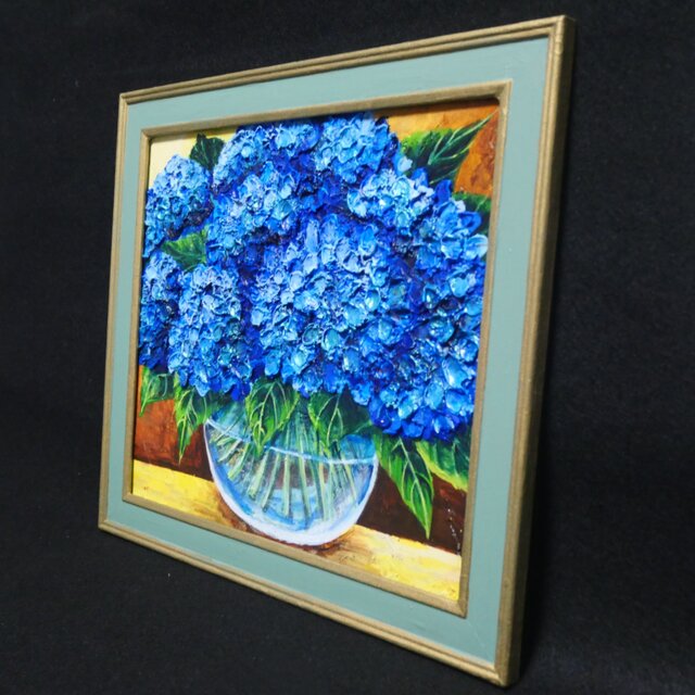油絵 油彩 油彩画 絵 絵画【青い紫陽花】 | iichi 日々の暮らしを