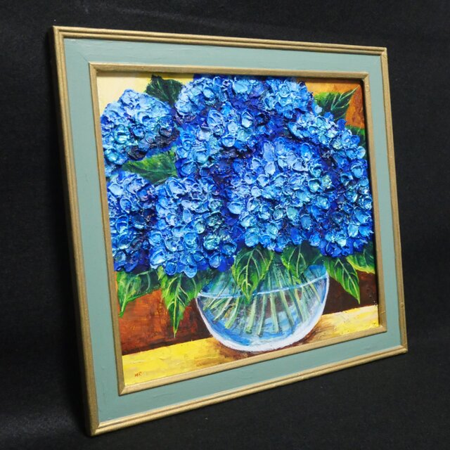 油絵 油彩 油彩画 絵 絵画【青い紫陽花】 | iichi 日々の暮らしを