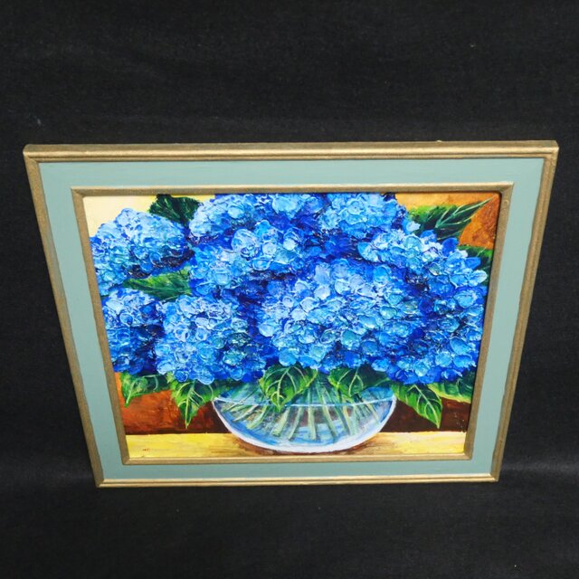 油絵 油彩 油彩画 絵 絵画【青い紫陽花】 | iichi 日々の暮らしを