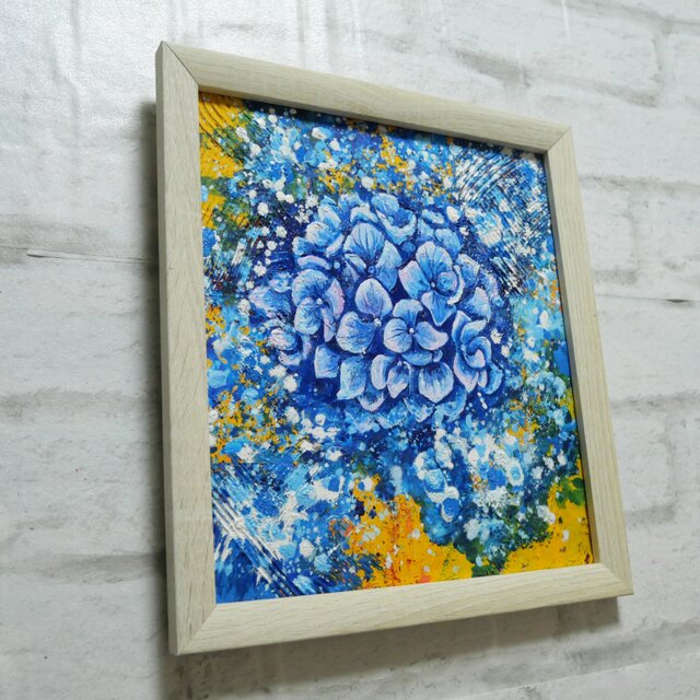 油絵】 【雨と紫陽花】しずくきらめく、青い季節の油絵 原画 | iichi