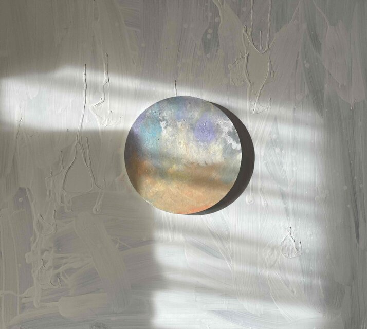 絵画 『 Aphrodite』空 油彩・原画・丸形アートパネル 直径25cm