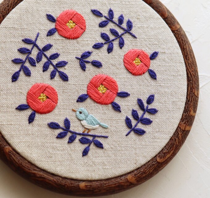 刺繍キット（4）椿（説明書・動画付き）ツバキと小鳥 | iichi 日々の
