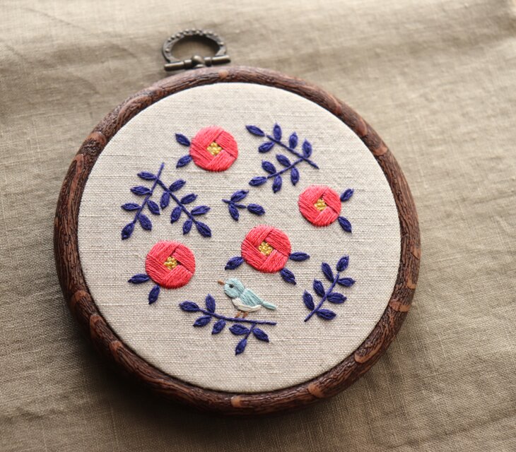 刺繍キット（4）椿（説明書・動画付き）ツバキと小鳥 | iichi 日々の
