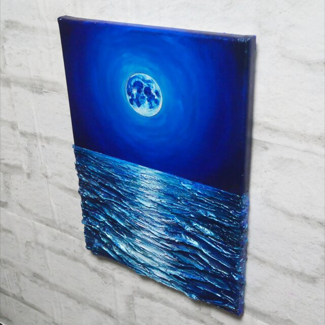 油絵 油彩 油彩画 絵 絵画 【青い月】F4号 | iichi 日々の暮らしを