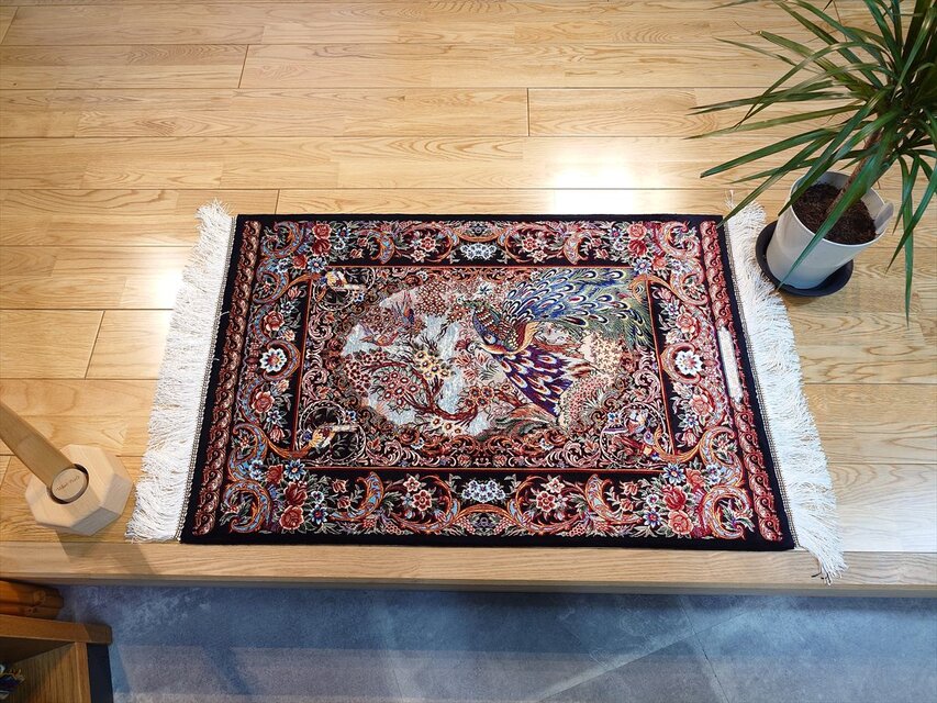ペルシャ絨毯 ネイアブリシャム カシャーン産 ハイブリッドラグ 90x60