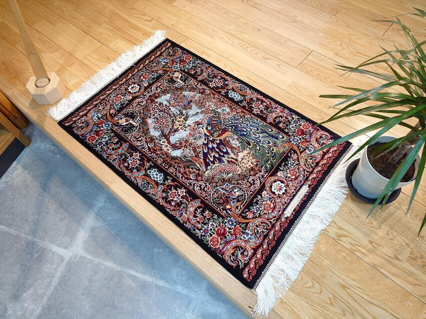 ペルシャ絨毯 ネイアブリシャム カシャーン産 ハイブリッドラグ 90x60