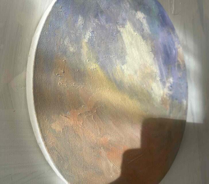絵画 『朝の空』 油彩 原画 直径30cm 丸形キャンバス | iichi 日々の