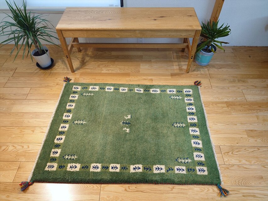 ペルシャ ギャッベ マット大 ラグ 116x82cm Green 生命の木 ヤギ 羊