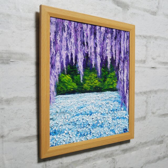 油絵 油彩 油彩画 絵画 絵【ネモフィラと菜の花の道】 油絵 油彩 油彩画 絵 絵画【ネモフィラと藤の花】春〜初夏を感じる