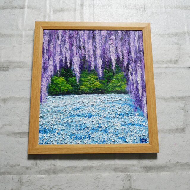 油絵 油彩 油彩画 絵 絵画【ネモフィラと藤の花】 油絵 油彩 油彩画 絵 絵画【ネモフィラと藤の花】春〜初夏を感じる