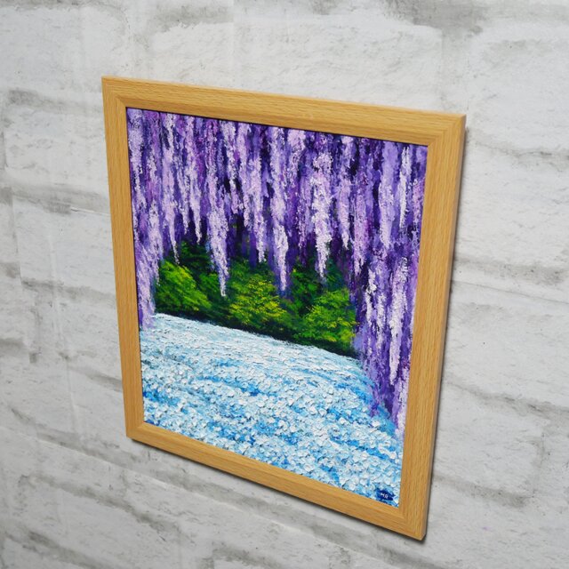 油絵 油彩 油彩画 絵 絵画【ネモフィラと藤の花】春〜初夏を感じる