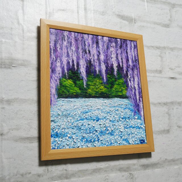 油絵 油彩 油彩画 絵 絵画【ネモフィラと藤の花】春〜初夏を感じる