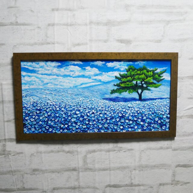 F6サイズ原画 絵画 油絵風景画　癒しの風景 絵画】 癒しの風景画「青いネモフィラの丘」油絵 原画 | iichi 日々の