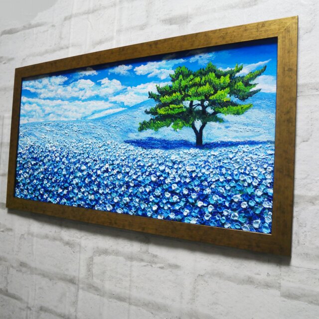 絵画】 癒しの風景画「青いネモフィラの丘」油絵 原画 | iichi 日々の