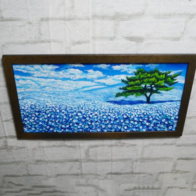 絵画】 癒しの風景画「青いネモフィラの丘」油絵 原画 | iichi 日々の