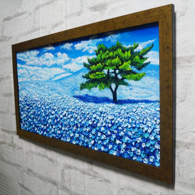 絵画】 癒しの風景画「青いネモフィラの丘」油絵 原画 | iichi 日々の