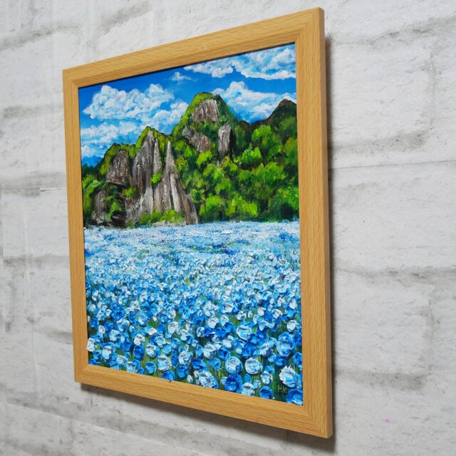 油絵 油彩 油彩画 絵 絵画【暁の光華】 油絵 油彩 油彩画 絵 絵画 【青の洞窟のネモフィラ】 | iichi 日々の