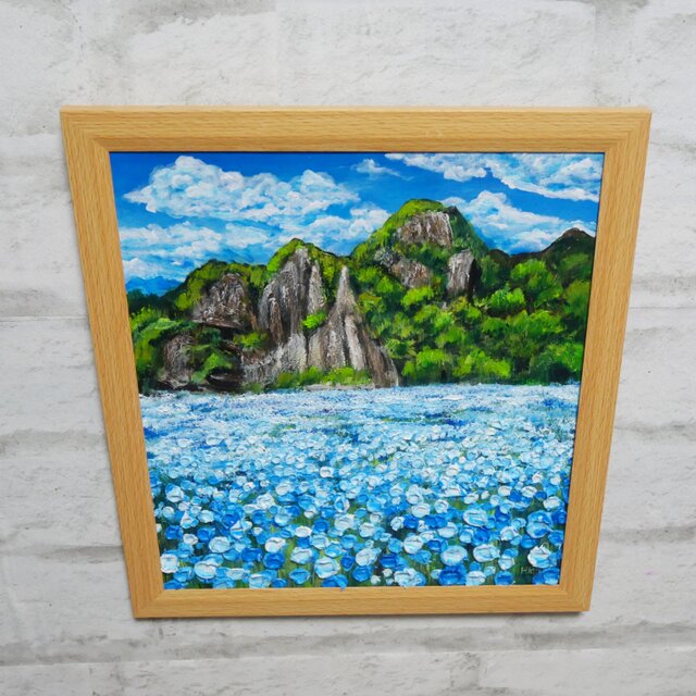 油絵 油彩 油彩画 絵 絵画 【青の洞窟のネモフィラ】 | iichi 日々の