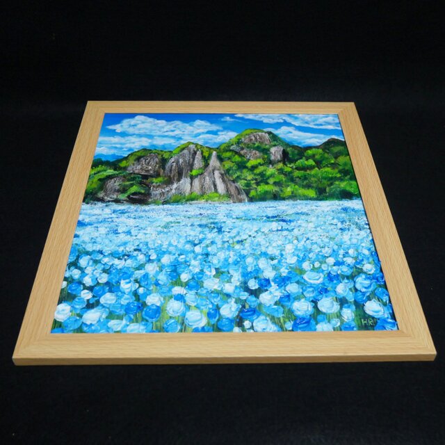 油絵 油彩 油彩画 絵 絵画 【青の洞窟のネモフィラ】 | iichi 日々の