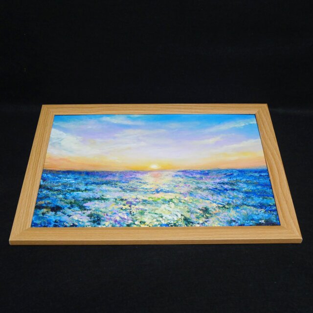 油絵 油彩 油彩画 絵 絵画【夕日に輝くネモフィラ】 | iichi 日々の