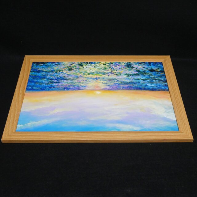 油絵 油彩 油彩画 絵 絵画【夕日に輝くネモフィラ】 | iichi 日々の