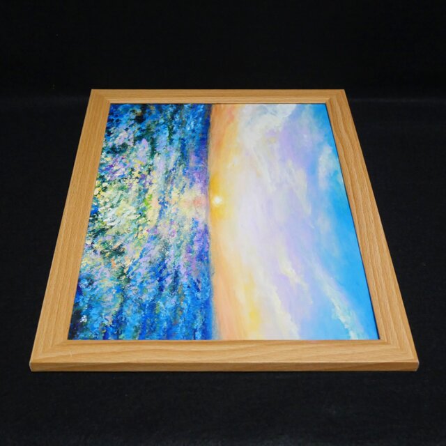 油絵 油彩 油彩画 絵 絵画【夕日に輝くネモフィラ】 | iichi 日々の