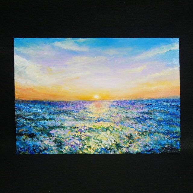 油絵 油彩 油彩画 絵 絵画【天空の夕日と紫陽花】 油絵 油彩 油彩画 絵 絵画【天空の夕日と紫陽花】 油絵 油彩 油彩画 絵