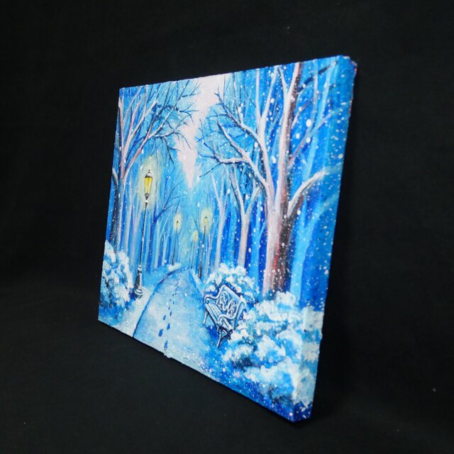 油絵 原画 雪景色 冬景色 幻想的 青 絵画 F3「雪降る幻想」 | iichi