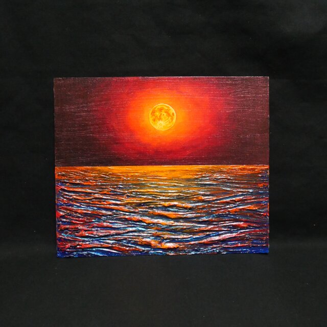 「月夜」　手描き　油絵　風景画　原画　油彩画 月夜」 手描き 油絵 風景画 原画 油彩画