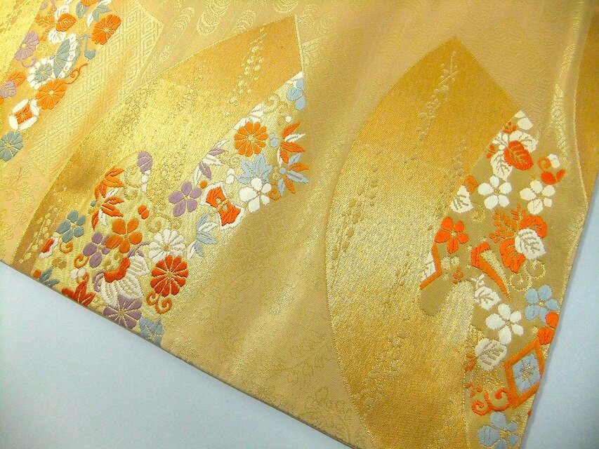 16)2409】31×49cm/扇小花文様/テーブルセンター/和風/帯リメイク/日本