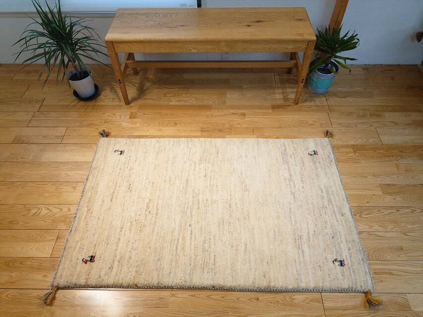 ペルシャ ギャッベ 玄関マット大 ラグ 130x82㎝ アイボリー シンプル