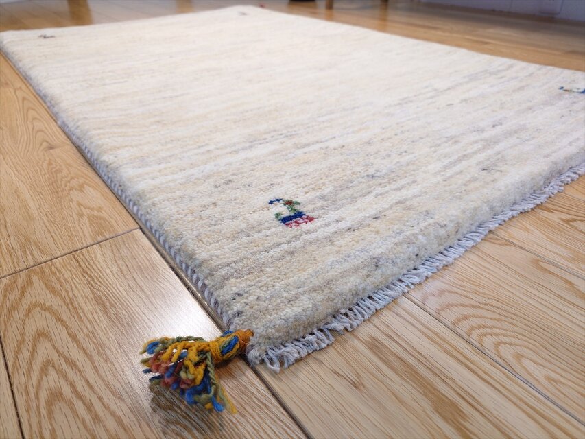 ペルシャ ギャッベ 玄関マット大 ラグ 130x82㎝ アイボリー シンプル