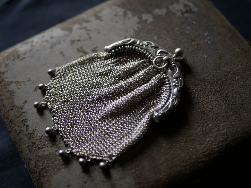 純銀製シルバーヤドリギモチーフパース　フランスアンティーク　ポルトモネ 純銀製 宿り木 ヤドリギ ポルトモネ コインケース フランス