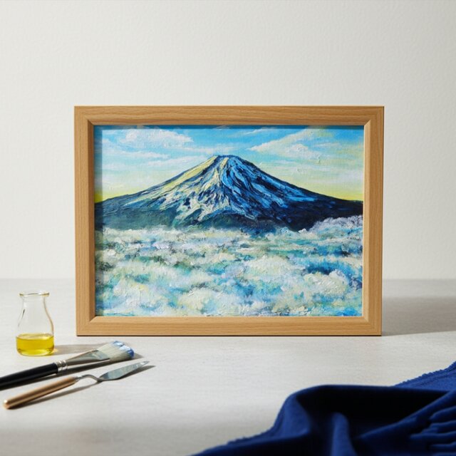 油絵 油彩 油彩画 絵 絵画 【朝の富士山】 油絵【朝の富士山】（A4サイズ 原画）油彩画 絵画 風景画 富士山