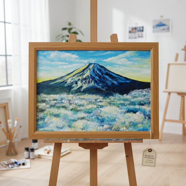 油絵【朝の富士山】（A4サイズ 原画）油彩画 絵画 風景画 富士山