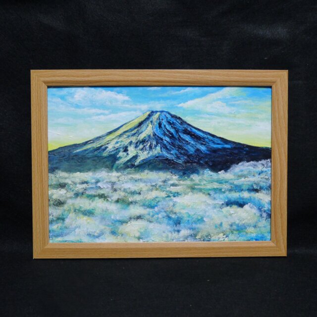 油絵【朝の富士山】（A4サイズ 原画）油彩画 絵画 風景画 富士山