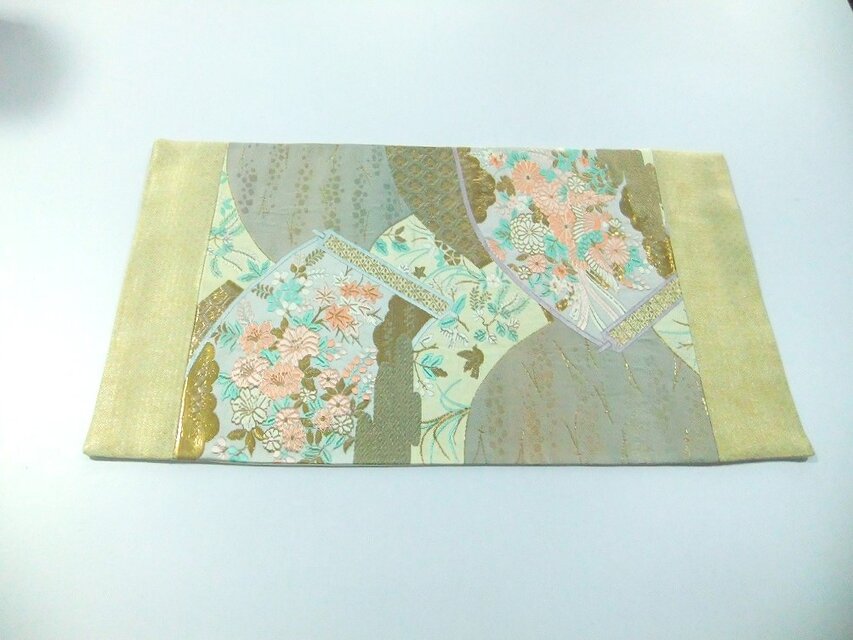 16)2412】30.5×55cm/扇小花文様/テーブルセンター/和風/帯リメイク
