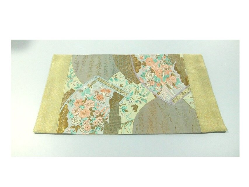 16)2412】30.5×55cm/扇小花文様/テーブルセンター/和風/帯リメイク