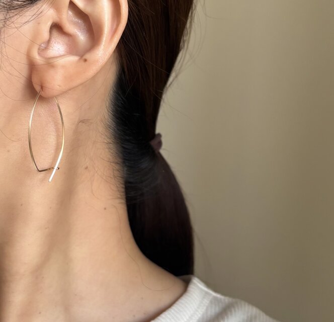 14kgfマーカサイト　ピアス 14kgf Marquise キャッチレス ピアス フープ | iichi 日々の暮らしを